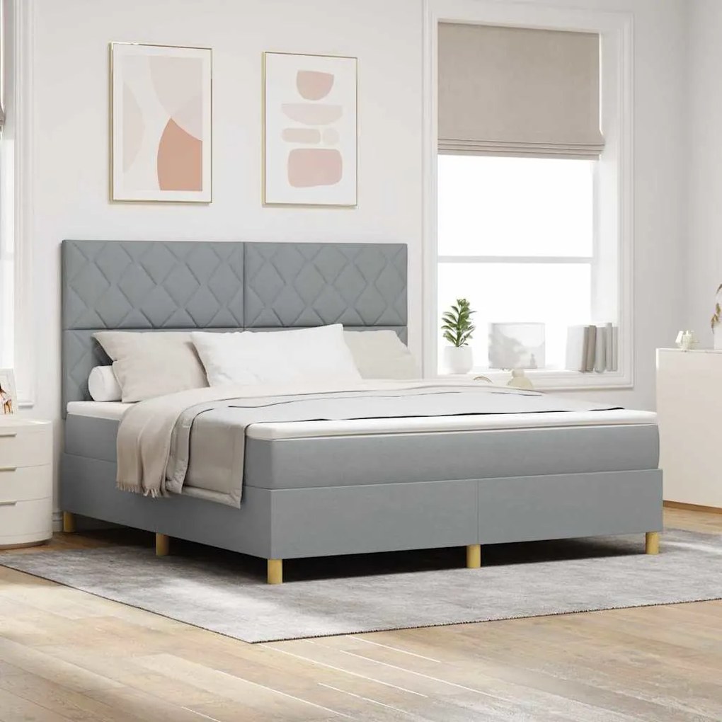 Cama Box Spring com Colchão e LED Cinza Claro 180x200 cm Tecido