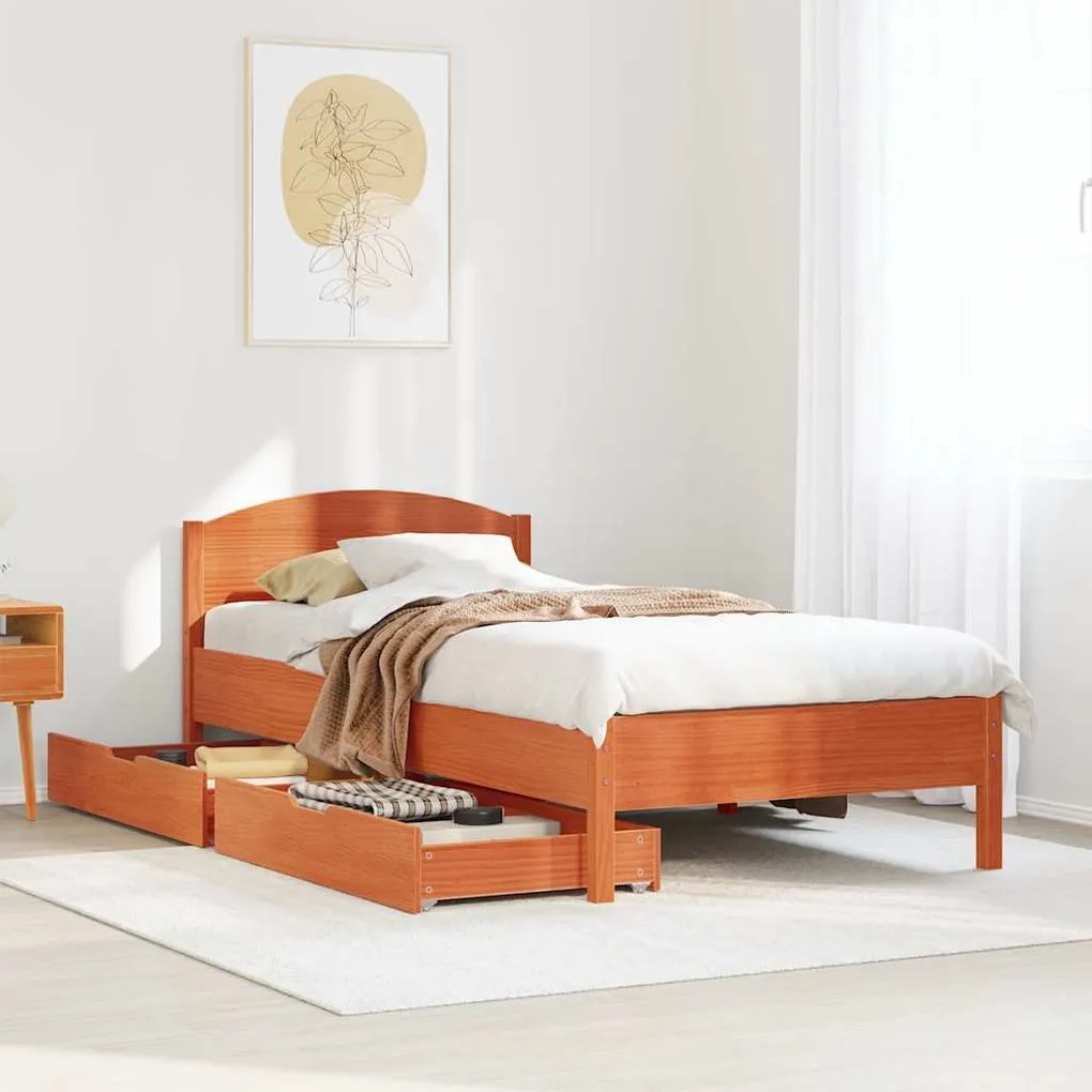 vidaXL Cama sem colchão 75x190 cm madeira de pinho maciça castanho-mel