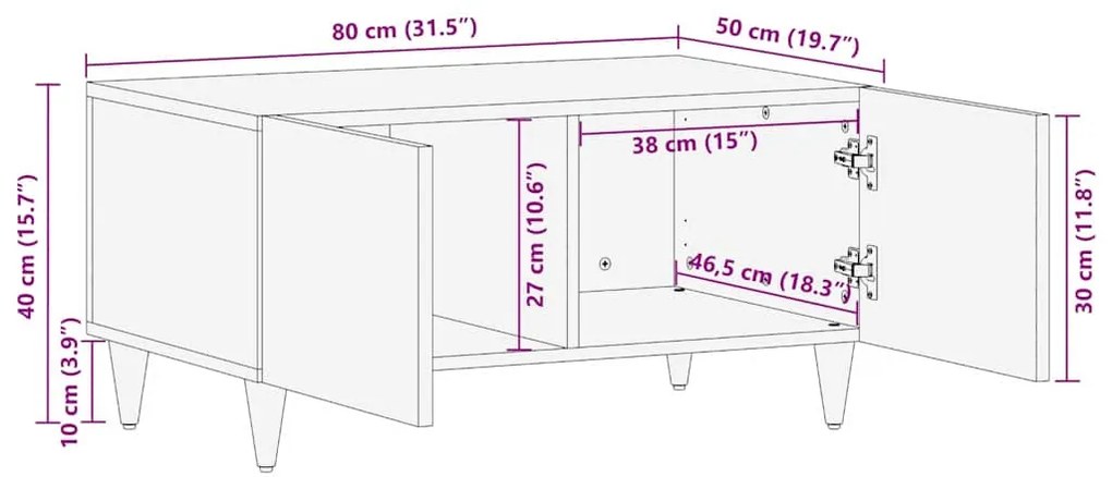 Mesa de Centro 80x50x40 cm Madeira Sólida de Manga