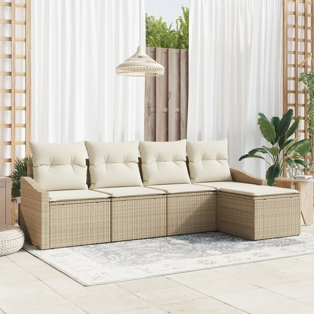 vidaXL Conjunto de Jantar de Jardim com 5 Peças e Almofadas bege em Rattan Sintético