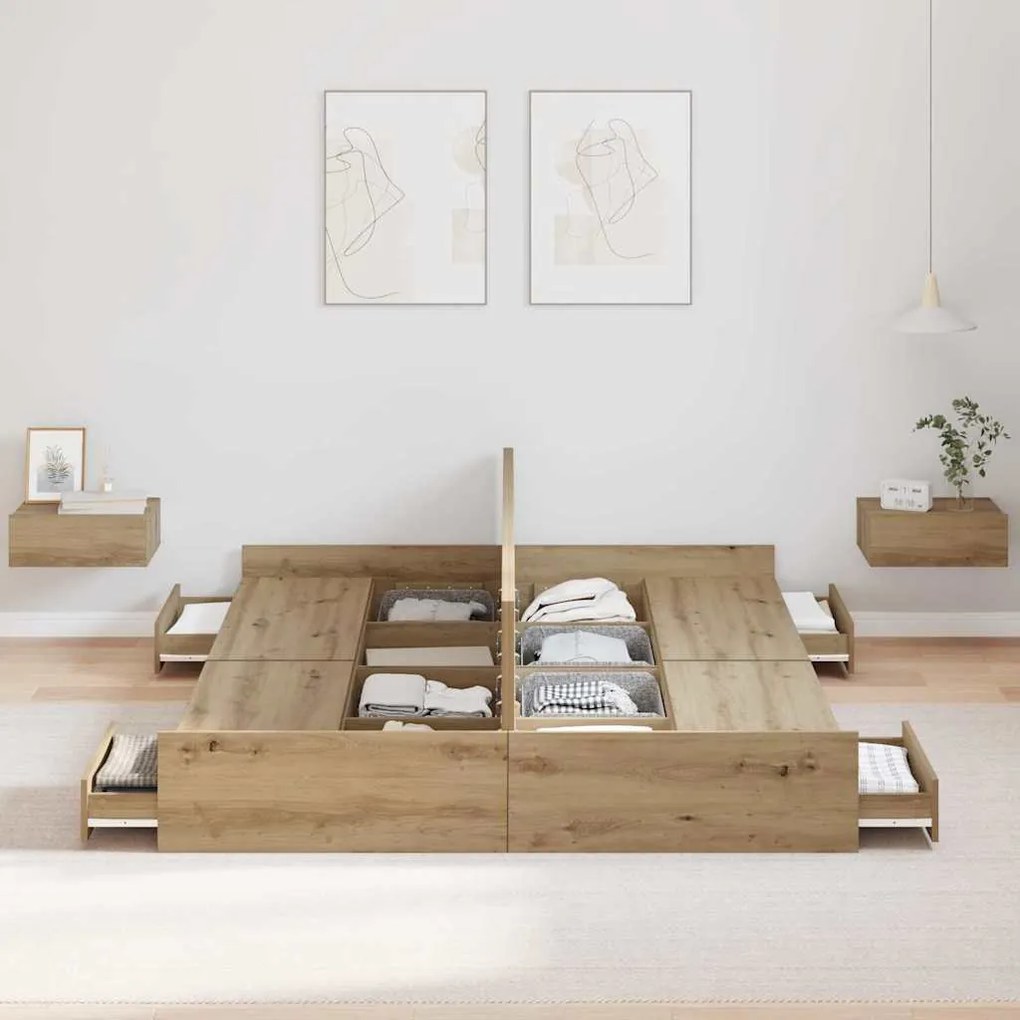 Estrado de cama com arrumação carvalho artisiano 140 x 190 cm