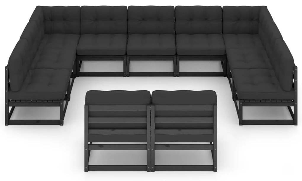 11 pcs conjunto longue jardim c/ almofadões pinho maciço preto