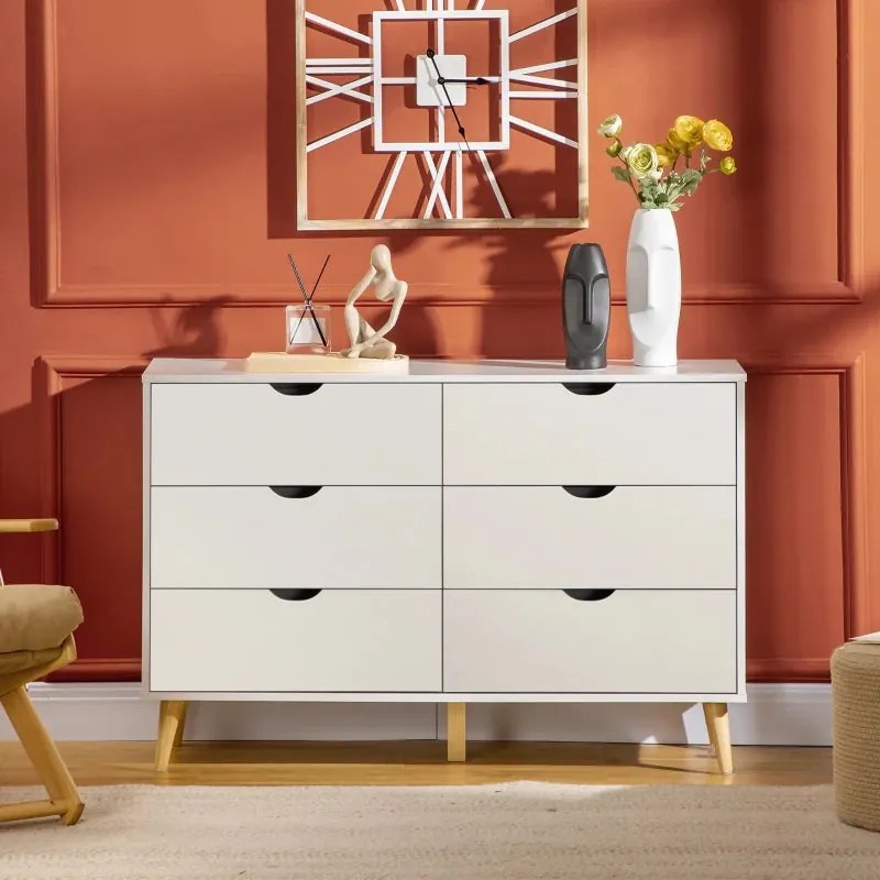 Cómoda de 6 Gavetas Lukes com 120 cm - Branco - Design Nórdico
