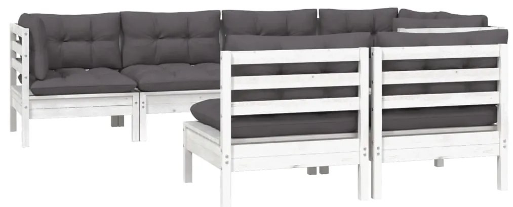 7 pcs conj. lounge de jardim c/ almofadões pinho maciço branco