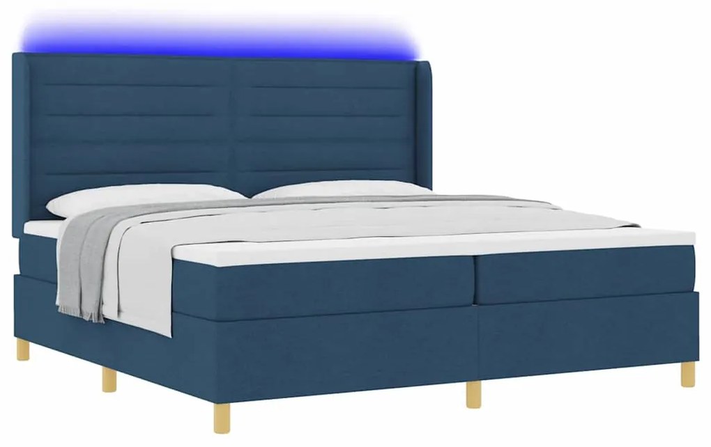 Cama Box vidaXL com Colchão e LED Azul 200x200 cm Tecido