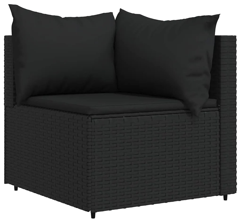 3 pcs conjunto lounge de jardim c/ almofadões vime PE preto