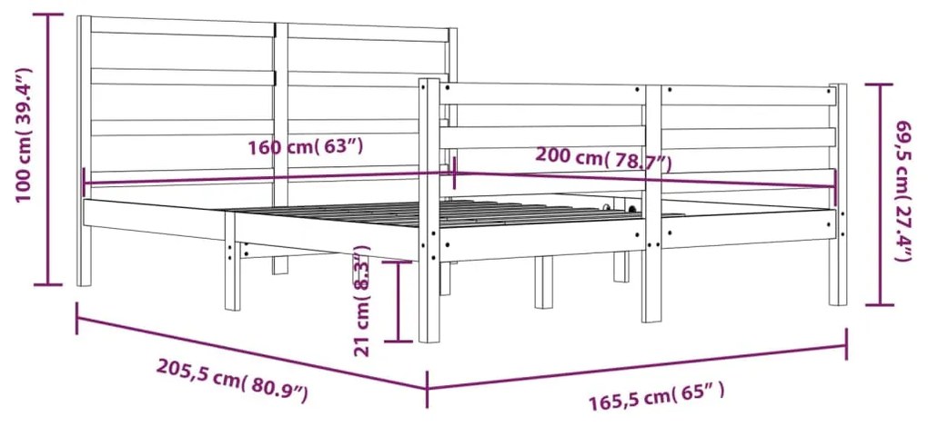 Estrutura de cama 160x200 cm madeira de pinho maciça