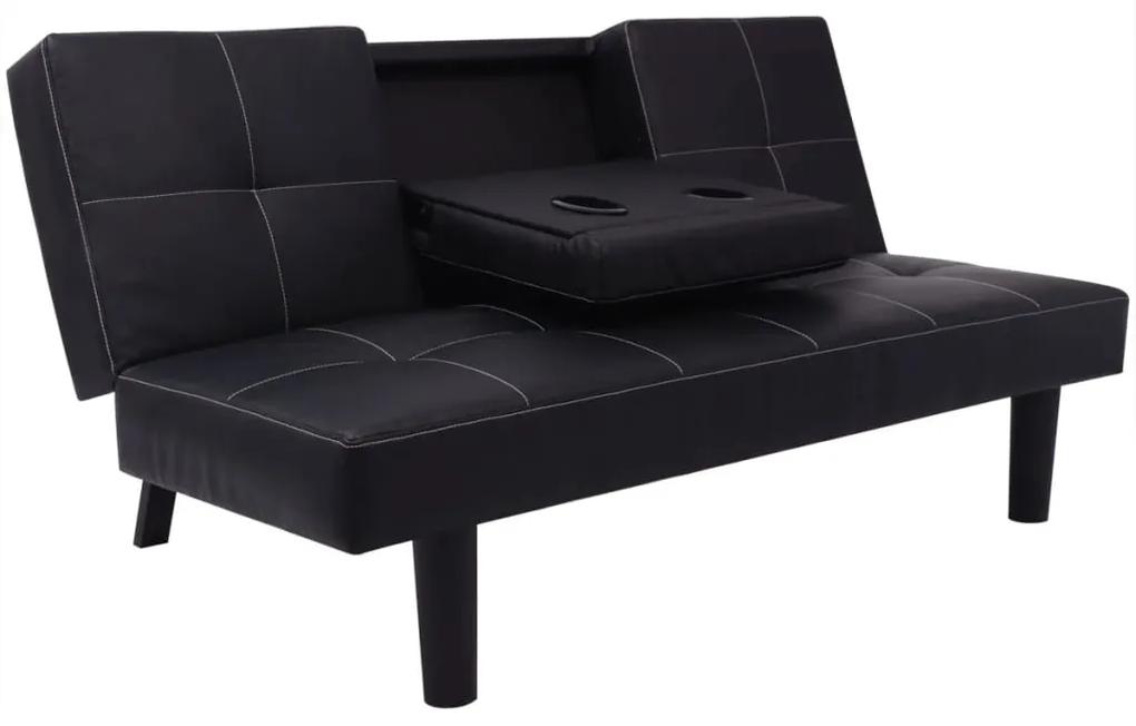 243039 vidaXL Sofá-cama com mesa suspensa, couro artificial, preto