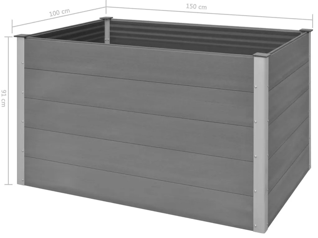 Canteiro elevado para jardim WPC 150x100x91 cm cinzento