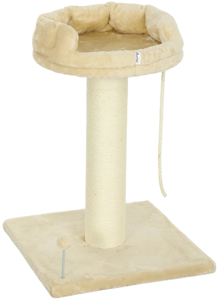 PawHut Arranhador para Gatos de 2 Níveis com Plataforma Bola com Mola Corda Suspensa e Poste de Sisal 55x55x83 cm Bege