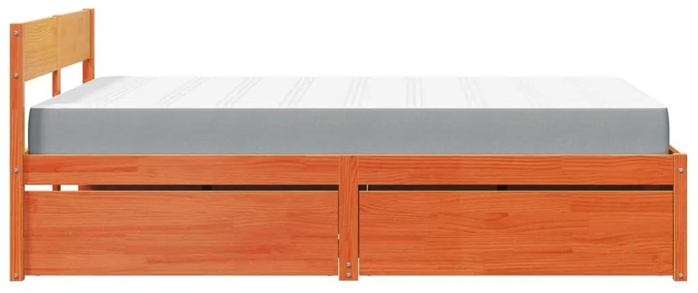 Cama com gavetas e colchão 140x190 cm pinho maciço castanho-mel