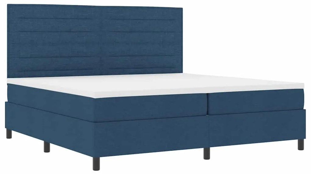 Cama com Estrado e Colchão e LED Azul, 200 x 200 cm, Tecido