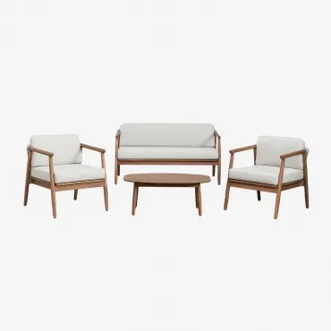Conjunto De Jardim Com Sofá De 2 Lugares, 2 Poltronas E Mesa De Centro Em Madeira De Eucalipto Aderyn Madeira Natural - Sklum