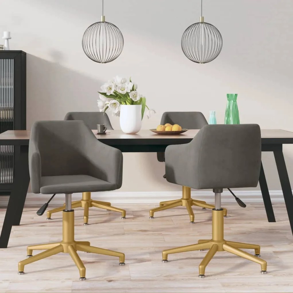 vidaXL Cadeiras de jantar giratórias 4 pcs veludo cinzento-escuro