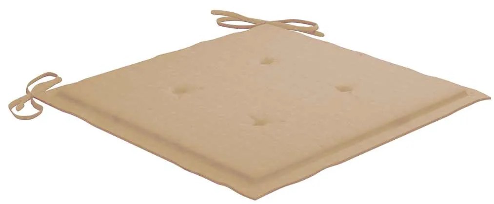 Cadeiras de jardim c/ almofadões beges 8 pcs teca maciça