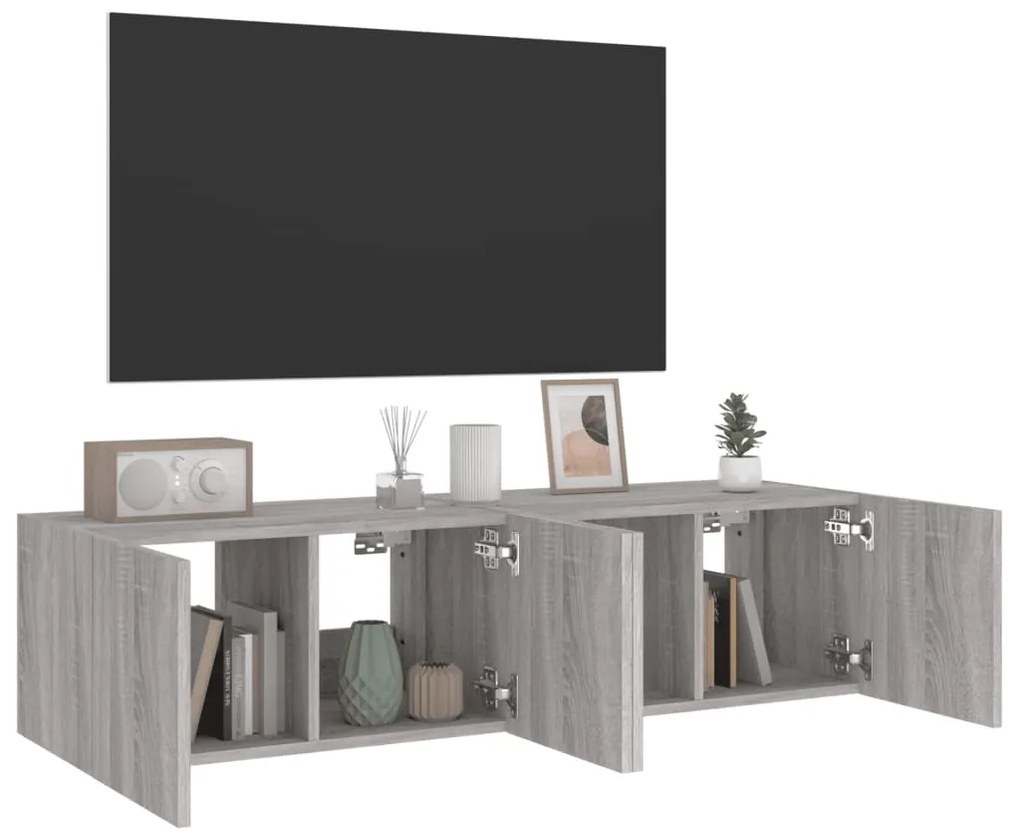 Móveis de parede para TV com luzes LED 2 pcs cinzento sonoma