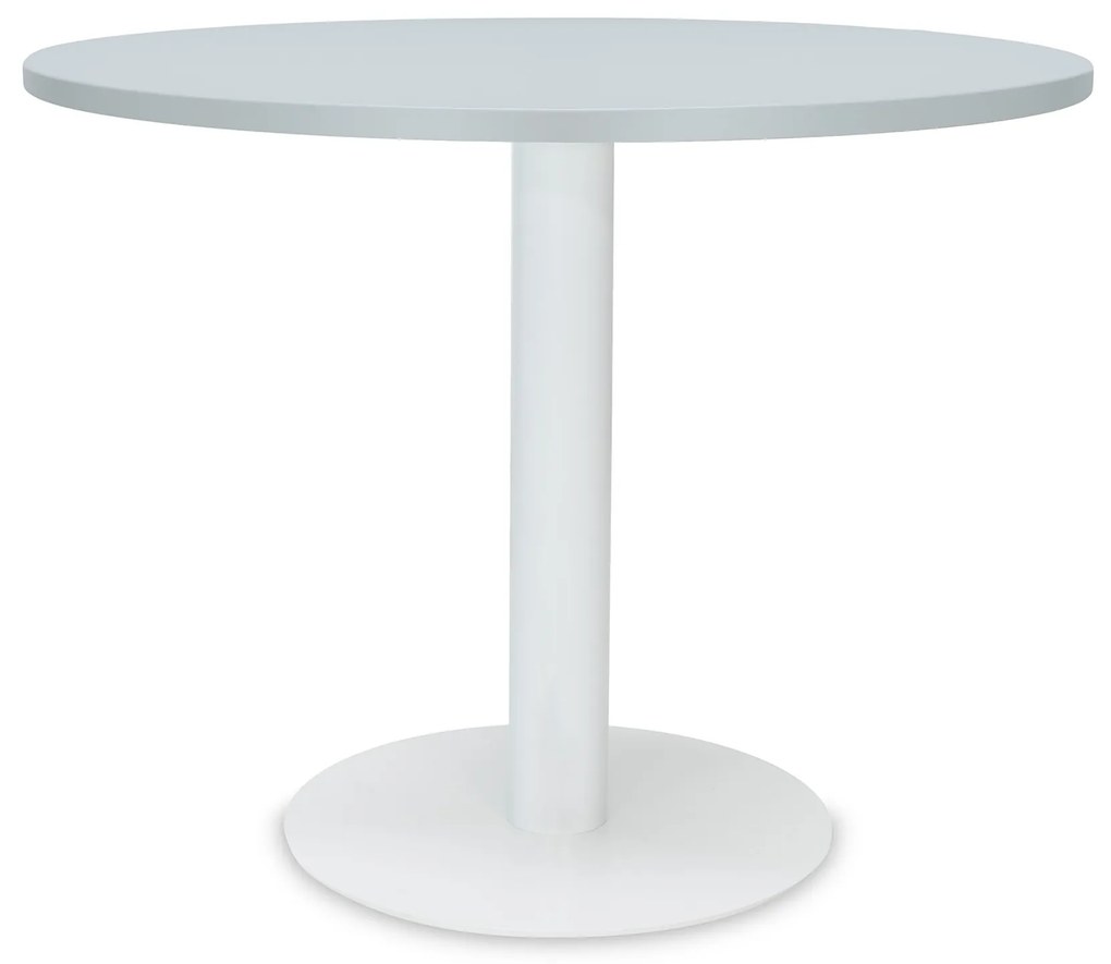 Mesa de Reunião Redonda 1200x750 mm – Tampo Cinza em Melamina, Estrutura Branco