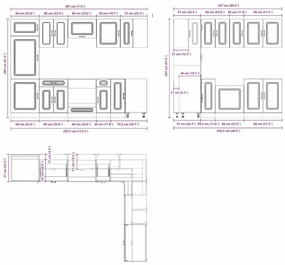 14 peças armário de cozinha conjunto Kalmar carvalho castanho