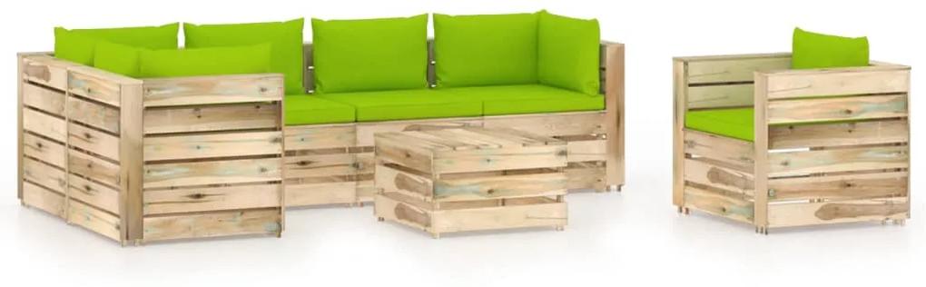 7 pcs conj. lounge jardim c/ almofadões madeira impreg. verde