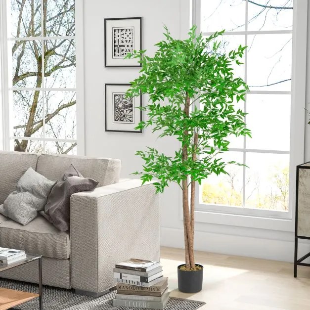 Planta artificial de 150 cm, bambu, árvore decorativa com vaso, planta decorativa de bambu verde
