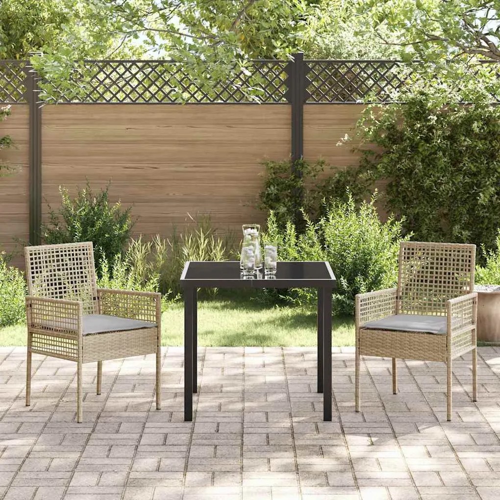 Conjunto de Jantar de Jardim com 3 Peças e Almofadas Bege em Vime Sint