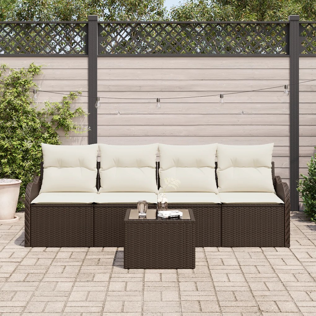 Conjunto de Sofás de Jardim vidaXL com Almofadas Castanho Rattan Polié