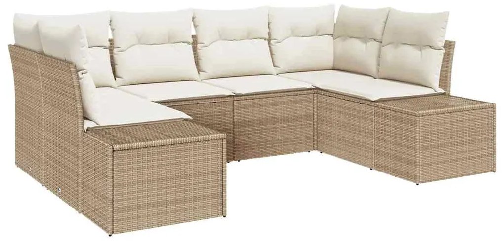 Conjunto de Sofá de Jardim 6 Peças com Almofadas Bege Vime Poly