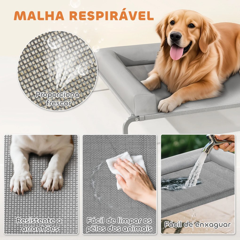 Cama Elevada para Cães com Latertais Amovíveis Cama Elevada para Cães Grandes Portátil com Malha Respirável 130x90x30 cm Cinza Claro