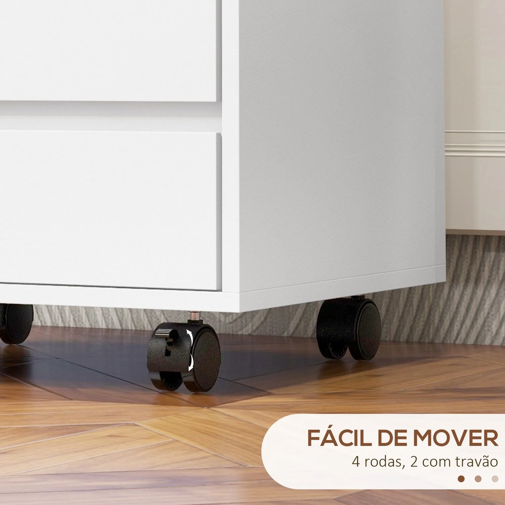 Bloco de Gavetas de Escritório com 4 Gavetas Bloco de Gavetas para Secretária com Rodas Arquivador Móvel 46x40x65 cm Branco