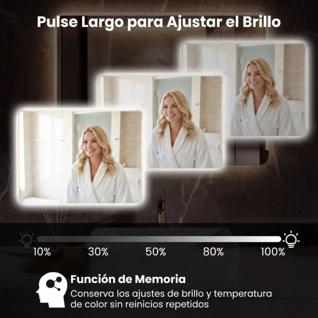 Espelho LED 80x60cm para casa de banho com luz antiembaciamento e 3 cores reguláveis prateado