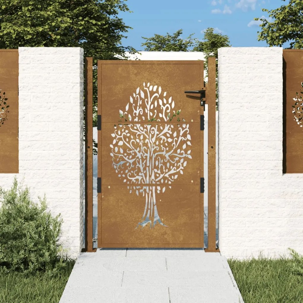 Portão de jardim 105x1300 cm aço corten design árvore