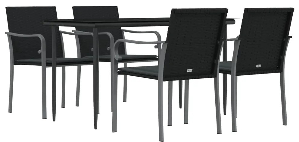5 pcs conjunto de jantar p/ jardim c/ almofadões vime PE e aço