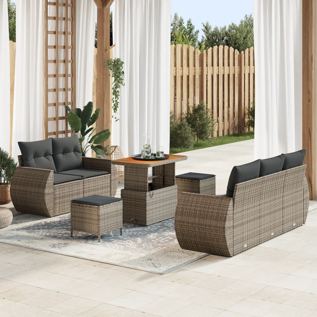 Conjunto de Sofás para Jardim vidaXL de 8 Peças com Almofadas Cinza Ra