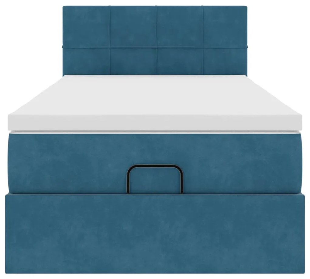 Estrutura de cama otomana com colchão azul escuro Veludo