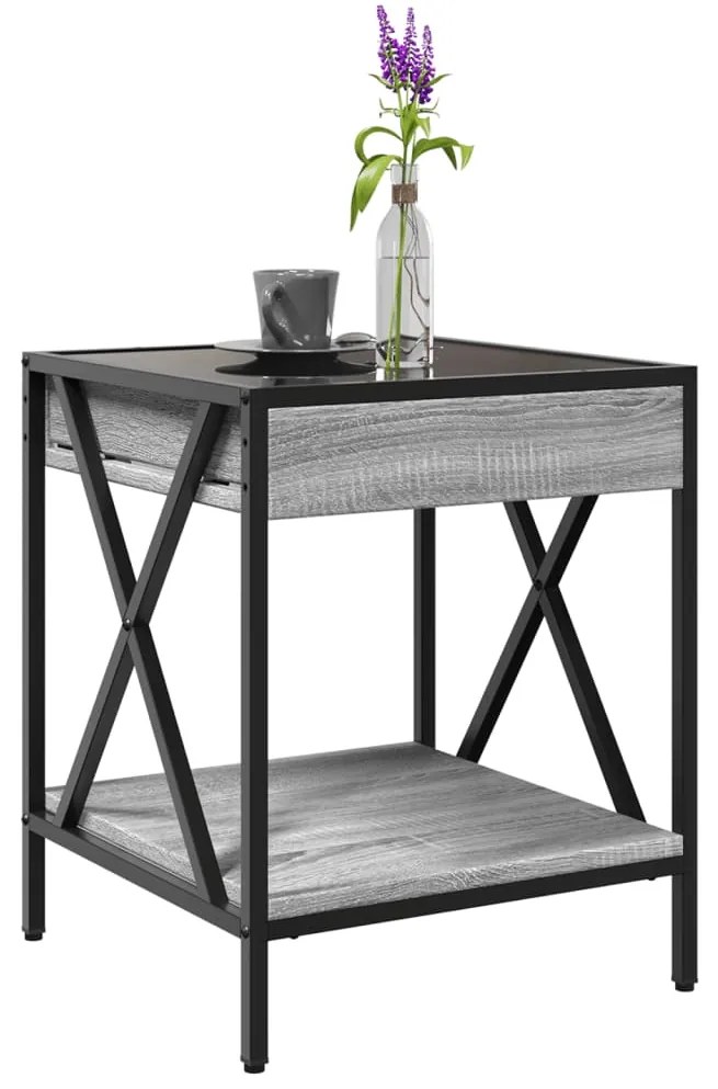 Mesa de centro luzes LED Infinity 40x40x49 cm cinzento sonoma