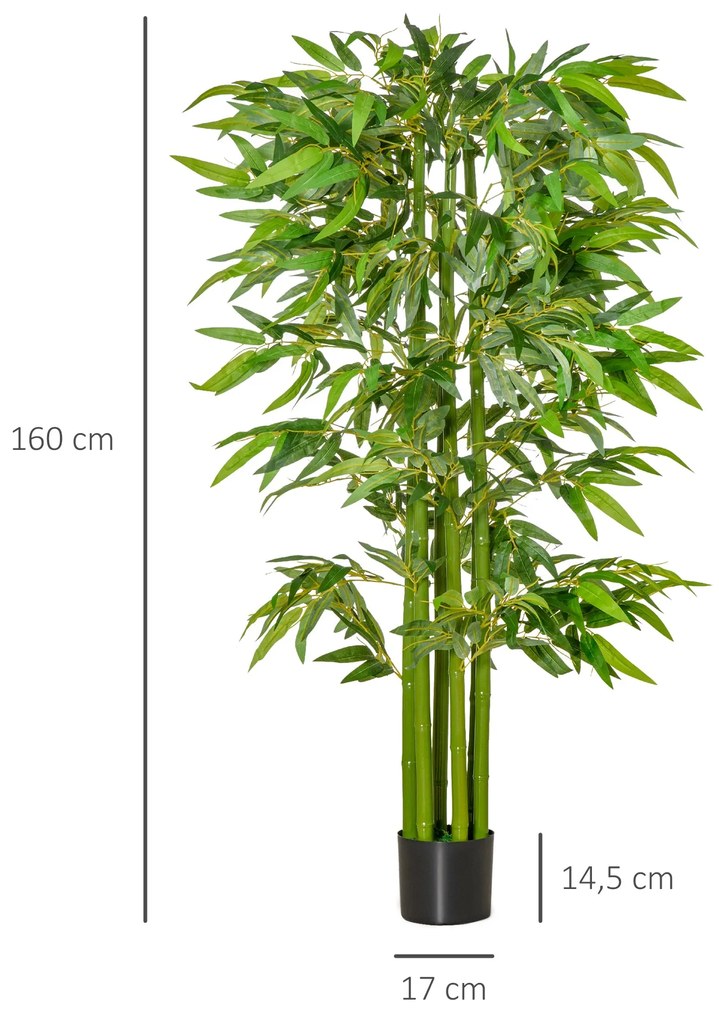 HOMCOM Planta Artificial 160 cm Bambu Artificial com 975 Folhas e Vaso