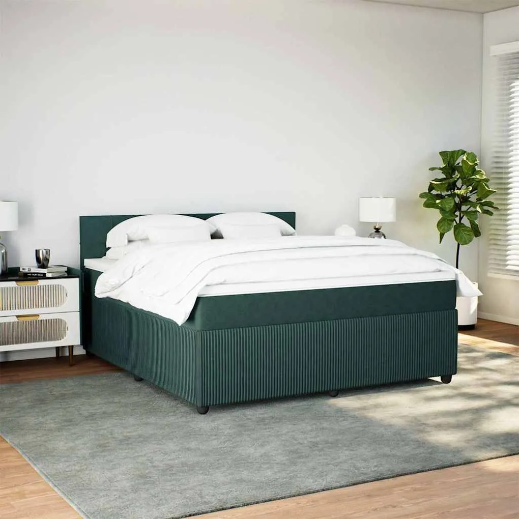 Cama com molas/colchão 180x200 cm veludo verde-escuro
