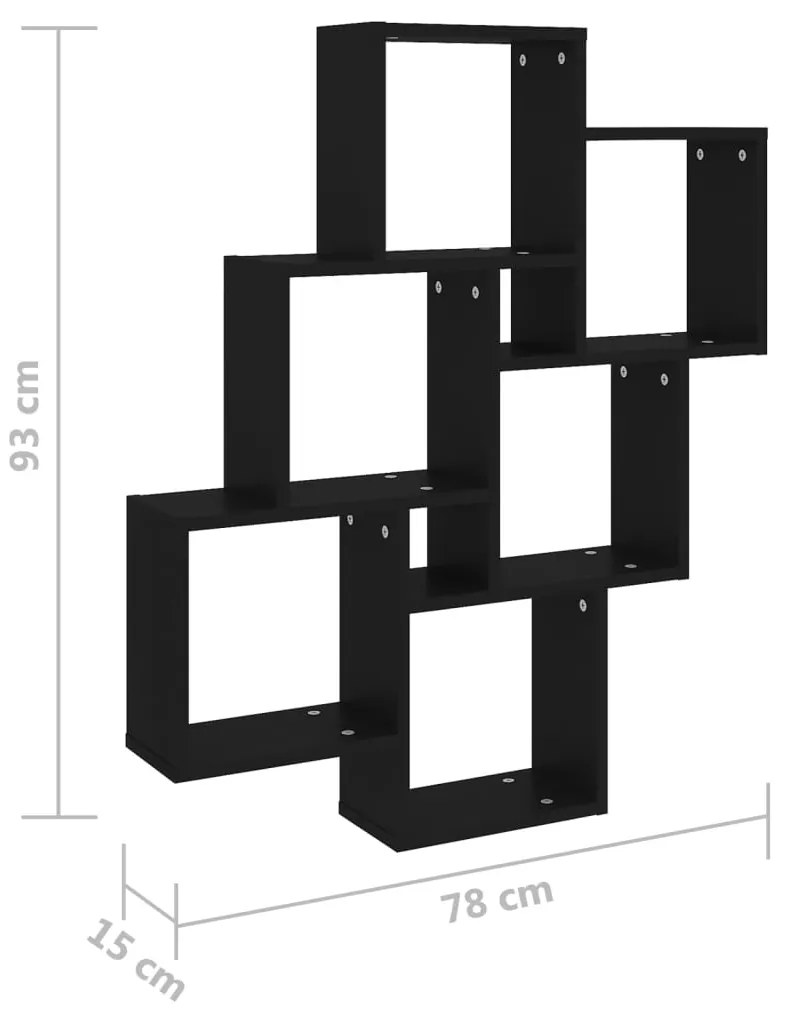 Estante de parede cúbica 78x15x93 cm derivados de madeira preto