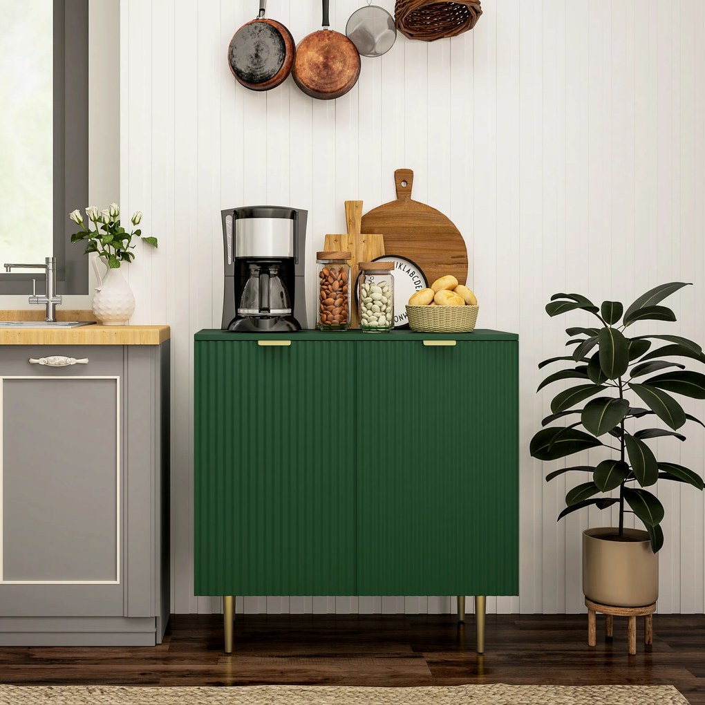 Armario de cozinha com 2 portas 80 x 40 x 80 cm, prateleira ajustável e pés metálicos elevados verde-oliva