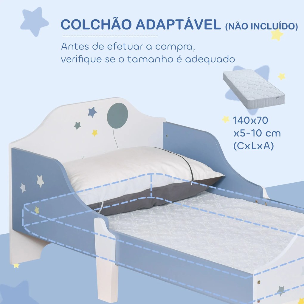 Cama Infantil "Estrelinha" – 143x74x59 cm – Azul e Branco