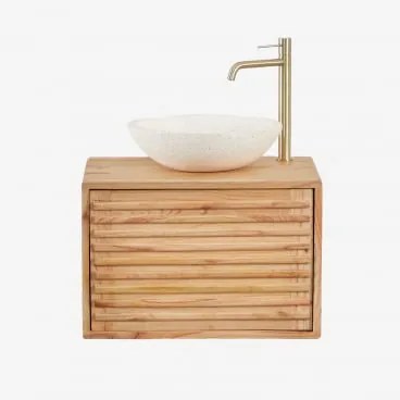 Conjunto De Móvel De Casa De Banho Suspenso 60x45 Cm Em Madeira Deleyna Madeira Natural & Cimento Redondo Branco Ø40 Cm Zavion & Sem - Sklum