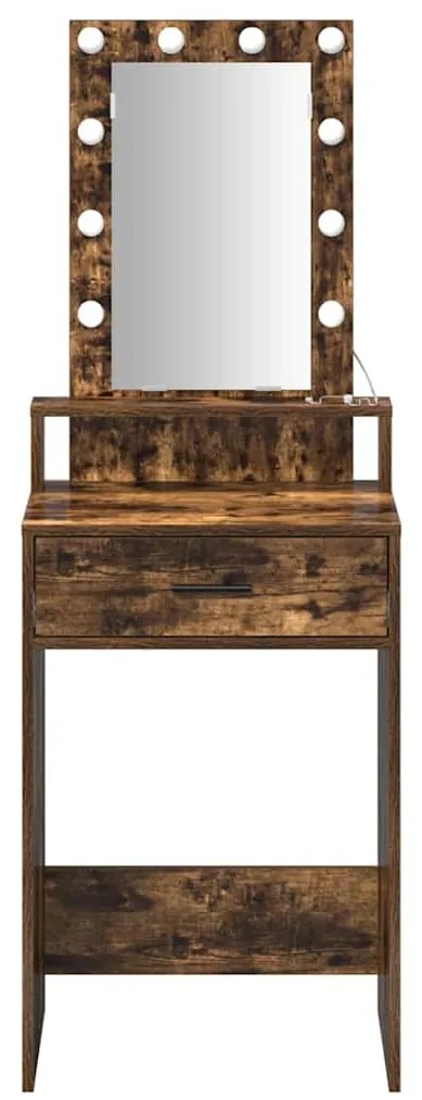Mesa de Maquilhagem vidaXL com Luzes LED Carvalho Fumado 50x41x140 cm