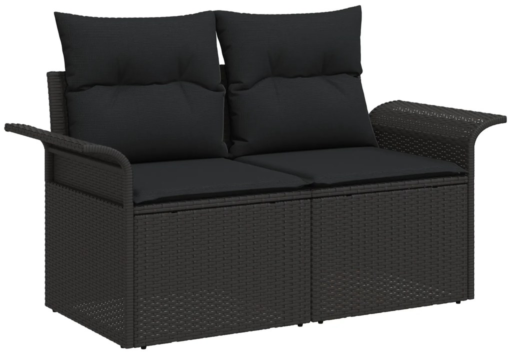 Conjunto de Sofá de Jardim com Almofadas Preto Vime Acácia - 9 Peças