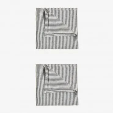 Conjunto De 2 Guardanapos Karepa De Linho E Algodão Nevoeiro Azul - Sklum