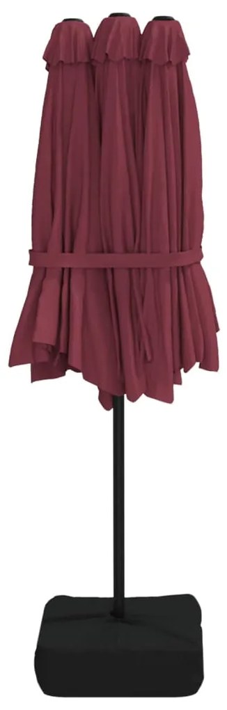 Guarda-sol de jardim c/ cabeça dupla/luzes LED 449x245 cm bordô