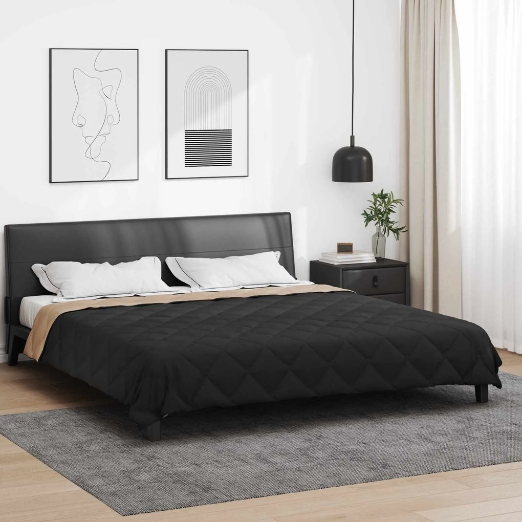 vidaXL Edredom de Verão Simples Preto e Taupe 200 x 200 cm Microfibra