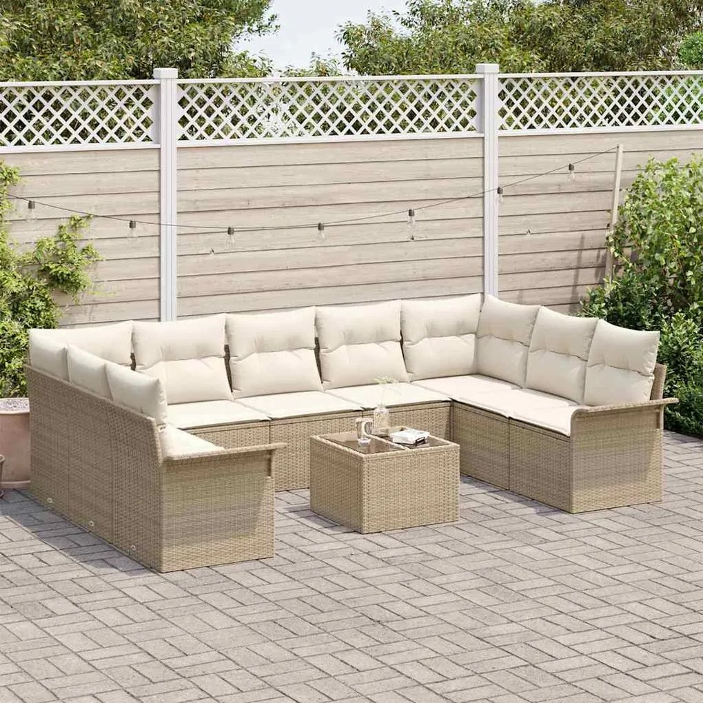 Conjunto de Sofá de Jardim de 10 Peças com Almofadas em Rattan Sintéti