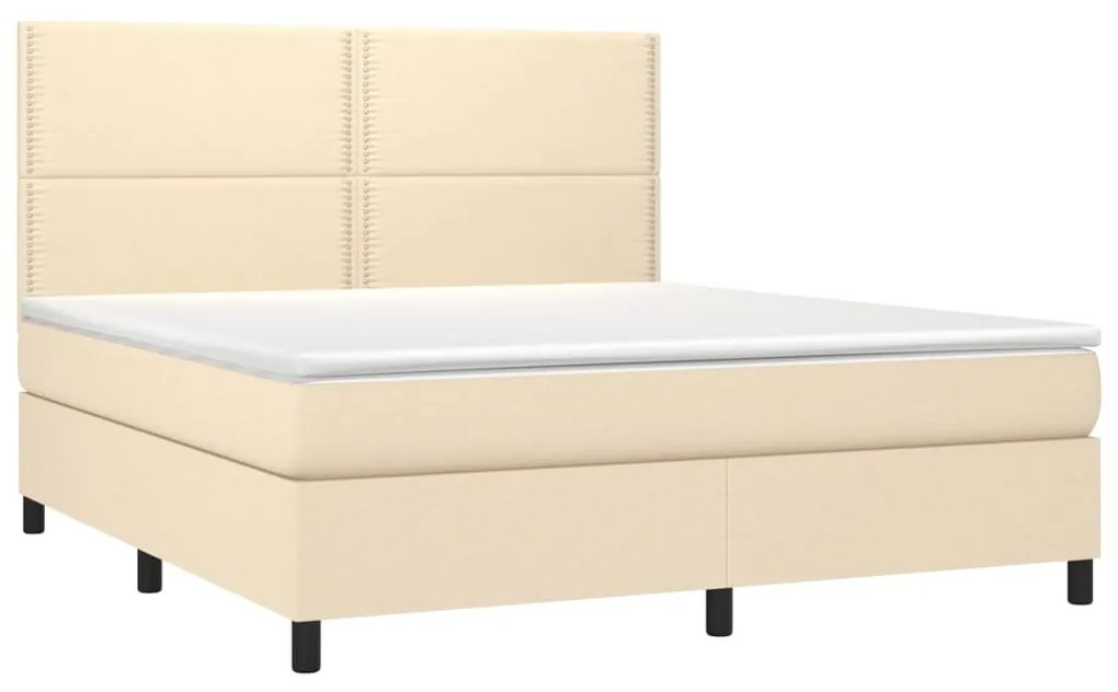 Cama box spring c/ colchão e LED 160x200 cm tecido cor creme