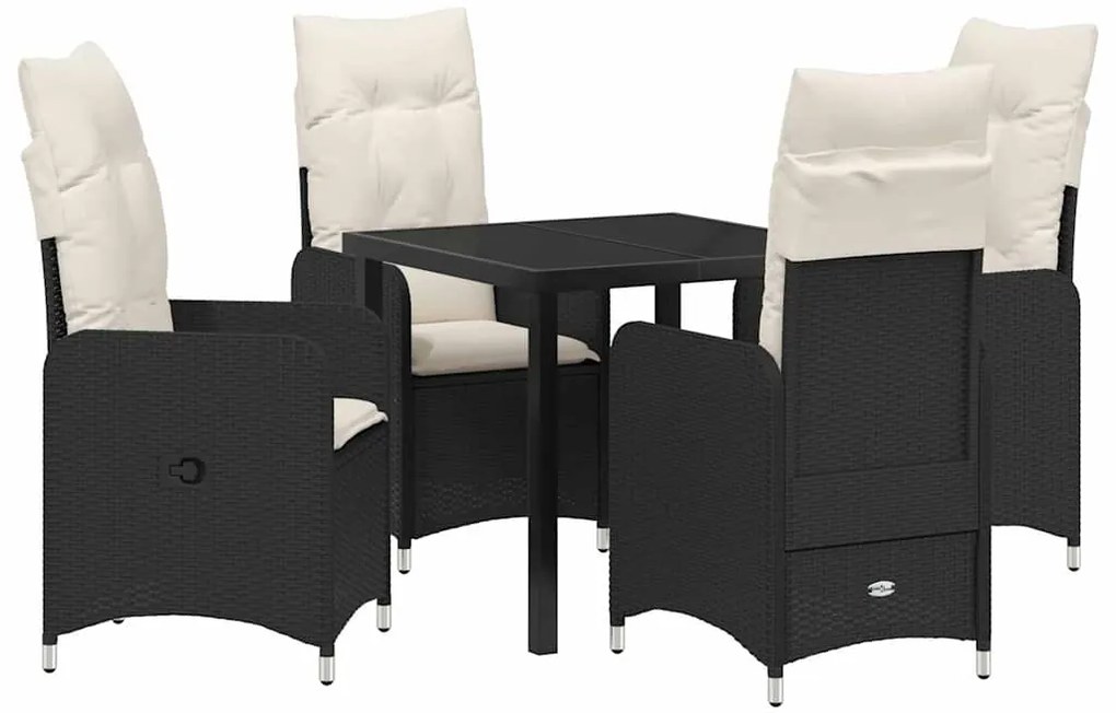 Conjunto de Jantar de Jardim 5 Peças com Almofadas, Preto, Rattan Sint
