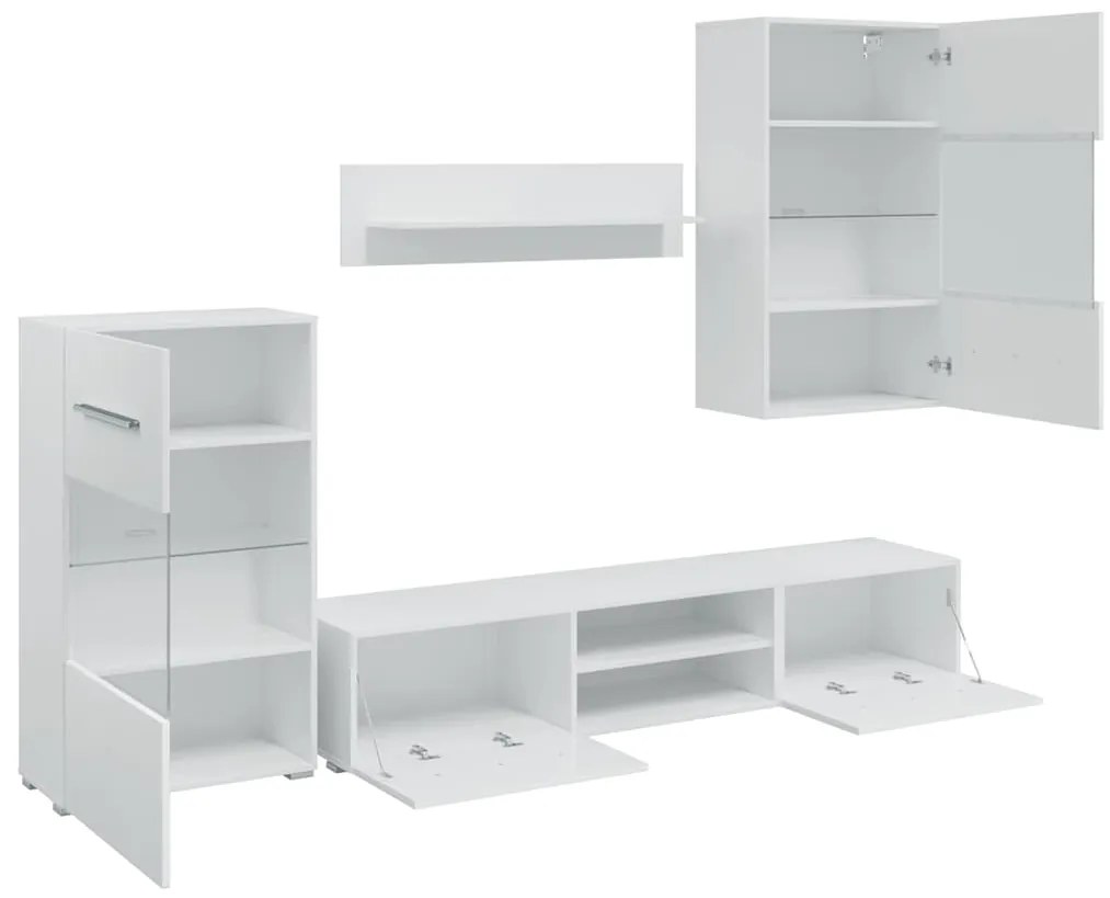 Armários de parede/unidade p/TV com luz LED, 5 pcs, branco